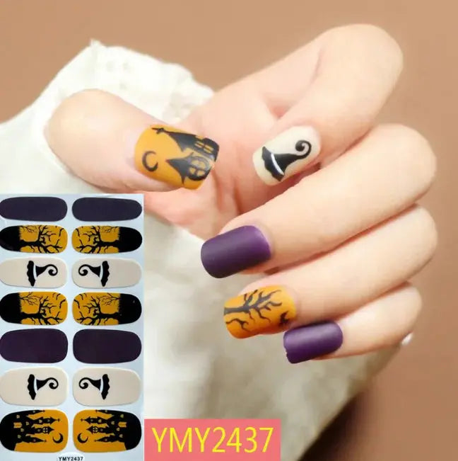 Halloween Nail Stickers Full Cover Adhesive  Nail Polish Wraps Blood Pumpkin Ghost Nail Decals DIY Festival Nail Patch Decors Good Vibrations