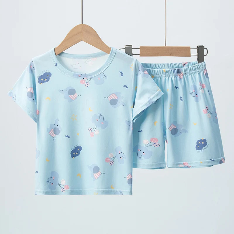 2-piece Summer Children's Comfortable And Versatile Cute Short sleeved Shorts Set For Boys And Girls Casual Home And Outdoor Set Good Vibrations