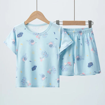 2-piece Summer Children's Comfortable And Versatile Cute Short sleeved Shorts Set For Boys And Girls Casual Home And Outdoor Set Good Vibrations