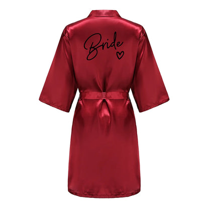 Wedding Party Team Bride Robe With Black Letters Kimono Satin Pajamas Bridesmaid Bathrobe SP003 Good Vibrations