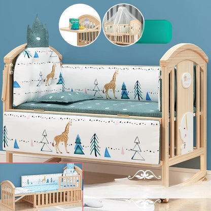 Comfortable Baby Bed,Solid Wood,Movable,with Diaper Changing Table and Mosquito Net,Multifunctional Baby Bed, Adjustable Height Good Vibrations