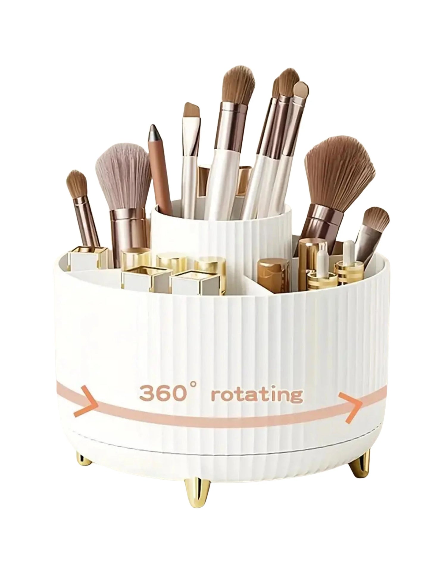 360° Rotating Makeup Organizer - 1pc Plastic Cosmetic Storage with 5 Compartments - Multi-Functional Holder for Brushes Good Vibrations