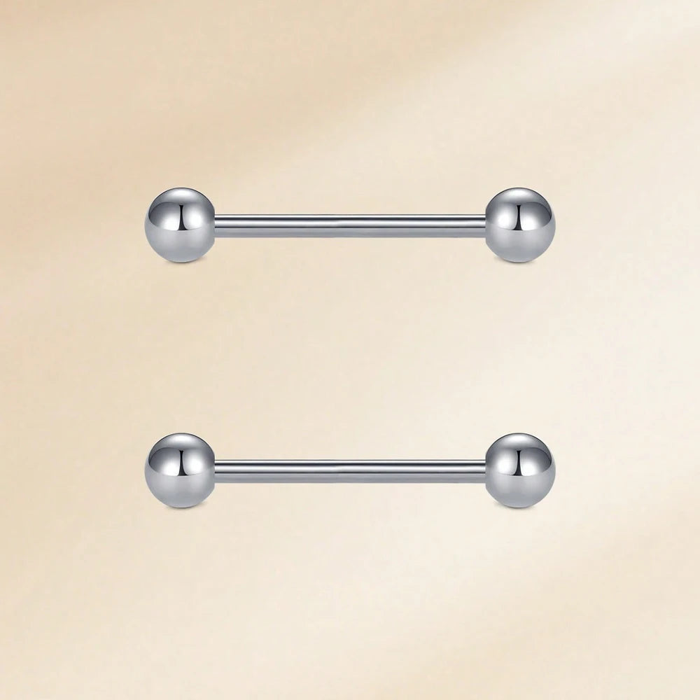 1pair 14G Stainless Steel Straight Barbell - Tongue & Nipple Rings For Women & Men - Length 12-18mm - Piercing Jewelry Good Vibrations