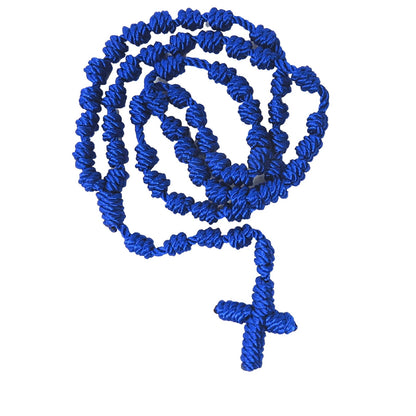 1Pc Handmade Knotted rosary with Cross Charm - Red rope rosary- necklace cord, Black thread rosary, Blue Handmade Rosary, Lightw Good Vibrations
