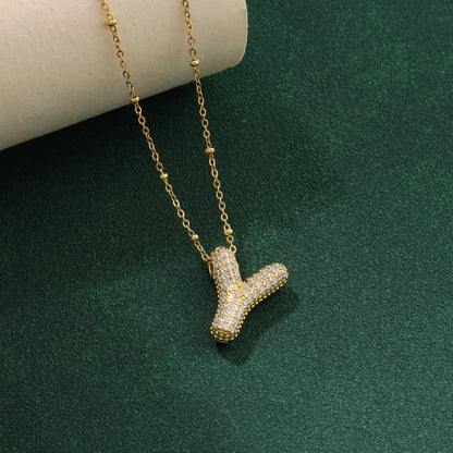 New Luxury Zircon Crystal 26 English Letters Stainless Steel Necklaces For Women Trendy Female Choker Chain Jewelry Wholesale Good Vibrations