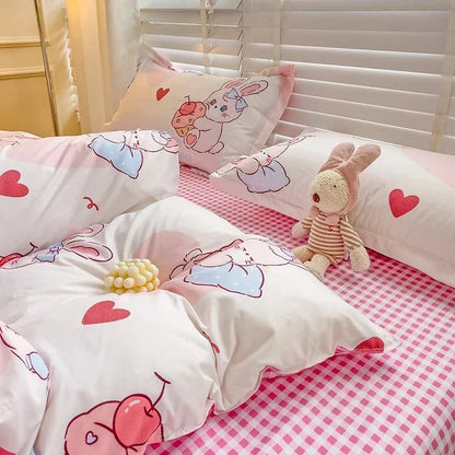 Cartoon Style Bed Sheet Set For Kids Cute Bunny Printed Bedding Set Breathable Durable постельное белье 이불세트 Queen/King Bedding Good Vibrations