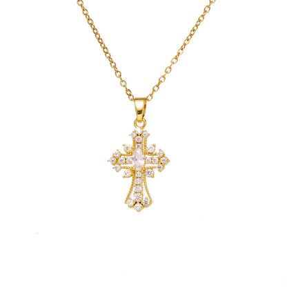 Women's European & American Retro Cross Pendant Necklace Stainless Steel Collarbone Chain Fashionable Light Luxury Jewelry Good Vibrations