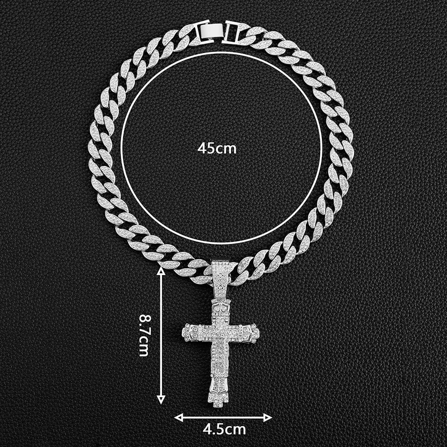 Cross Cross Pendant Necklace For Men Hip Hop Cuban Chain Bling Jewelry With Crystal Miami Cuban Chain fashion jewelry Good Vibrations