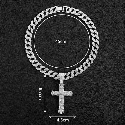 Cross Cross Pendant Necklace For Men Hip Hop Cuban Chain Bling Jewelry With Crystal Miami Cuban Chain fashion jewelry Good Vibrations
