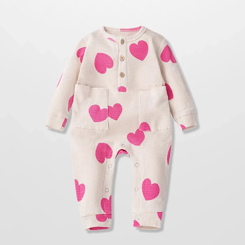 Newborn Baby Romper Heart Polka Dots Print Jumpsuit Toddler Boys Girls Long Sleeve Rompers for Spring Autumn Playsuit Good Vibrations