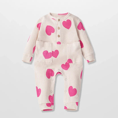 Newborn Baby Romper Heart Polka Dots Print Jumpsuit Toddler Boys Girls Long Sleeve Rompers for Spring Autumn Playsuit Good Vibrations