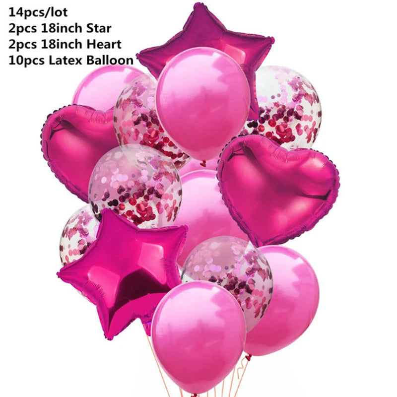 14pcs Rose Gold Mix Star Heart Confetti Latex Balloons Birthday Party Decorations Kids Adult Wedding Anniversary Globos Supplies Good Vibrations