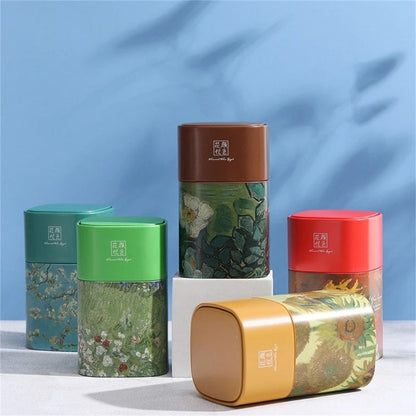 Elegant Tea Stash Jar Durable Metal Container for Herbs Storage Oil Painting Coffee Storage Container Metal Tea Box Can GOOD Vibrations Adult Super Store