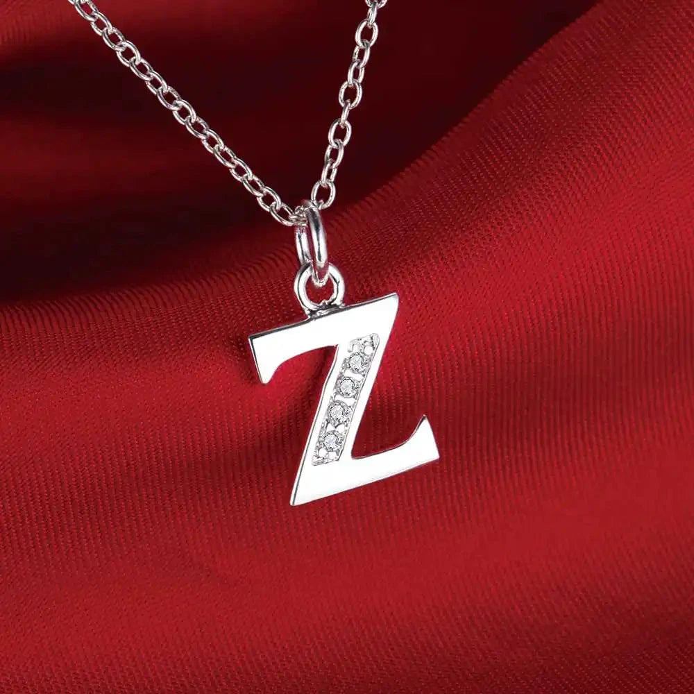 26 Letters 925 Sterling Silver Necklace Pendant Zircon For Women Exquisite Student Girlfriend Jewelry Accessories Wedding Gift Good Vibrations