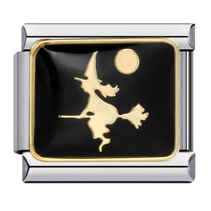 Goth Vintage Black Glaze Skull Raven Ghost Halloween Day's Charm Links Fit 9mm Bracelet Stainless Steel Making DIY Jewelry Good Vibrations