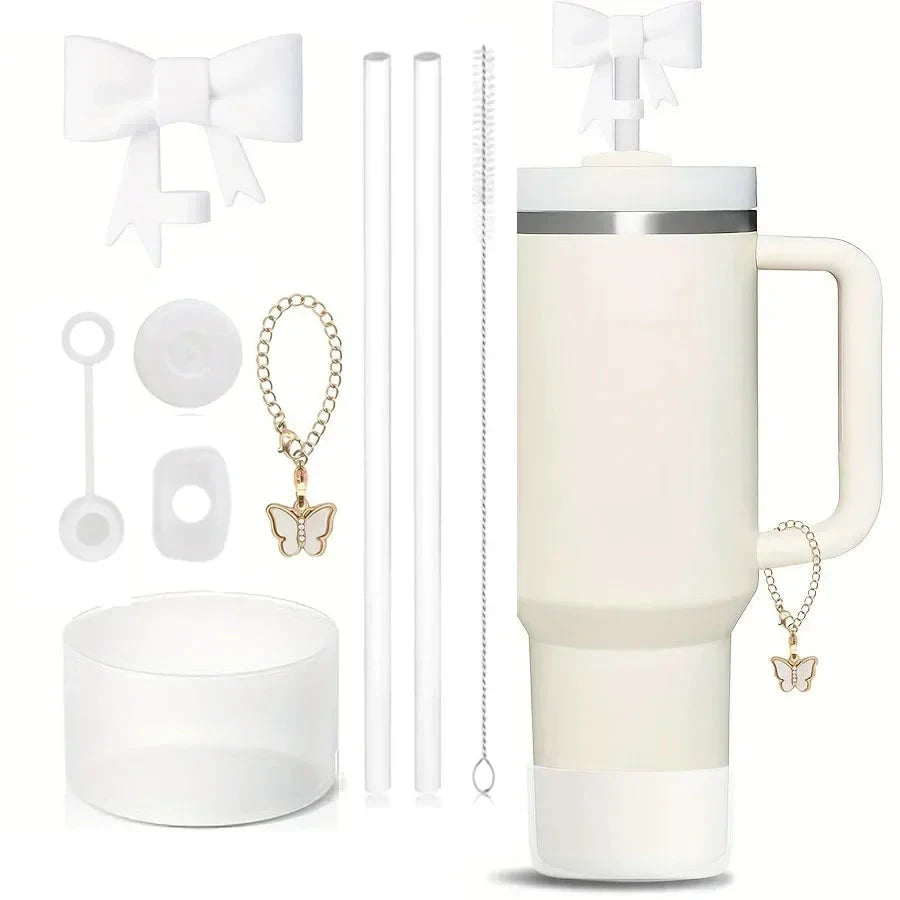 9pcs Accessories Set for Stanley Cup 30oz/40oz Spill Proof Stopper Flowers Straw Cover Silicone Boot Charm Butterfly Chain Good Vibrations Adult Super Store