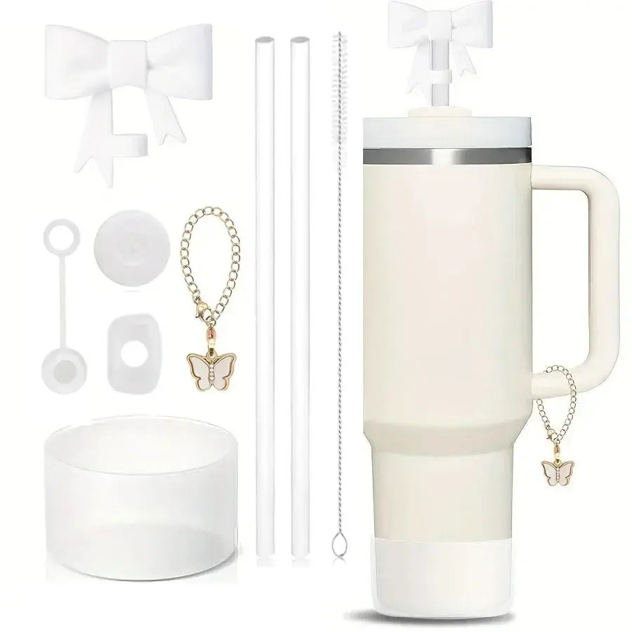 9pcs Accessories Set for Stanley Cup 30oz/40oz Spill Proof Stopper Flowers Straw Cover Silicone Boot Charm Butterfly Chain Good Vibrations Adult Super Store