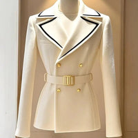 Blazer Coat Women's New 2025Autumn Casual Top Double-breasted Elegant Office Jacket Waist Fashion Ladies Suit Chic Outerwear Good Vibrations