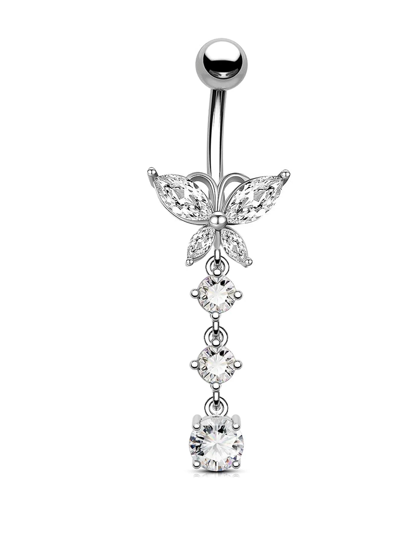 Butterfly Dangle Belly Button Ring Surgical Steel Navel Rings Pink Zircon Umbilical Ring Hypoallergenic Tummy Ring  Piercing Good Vibrations Adult Super Store