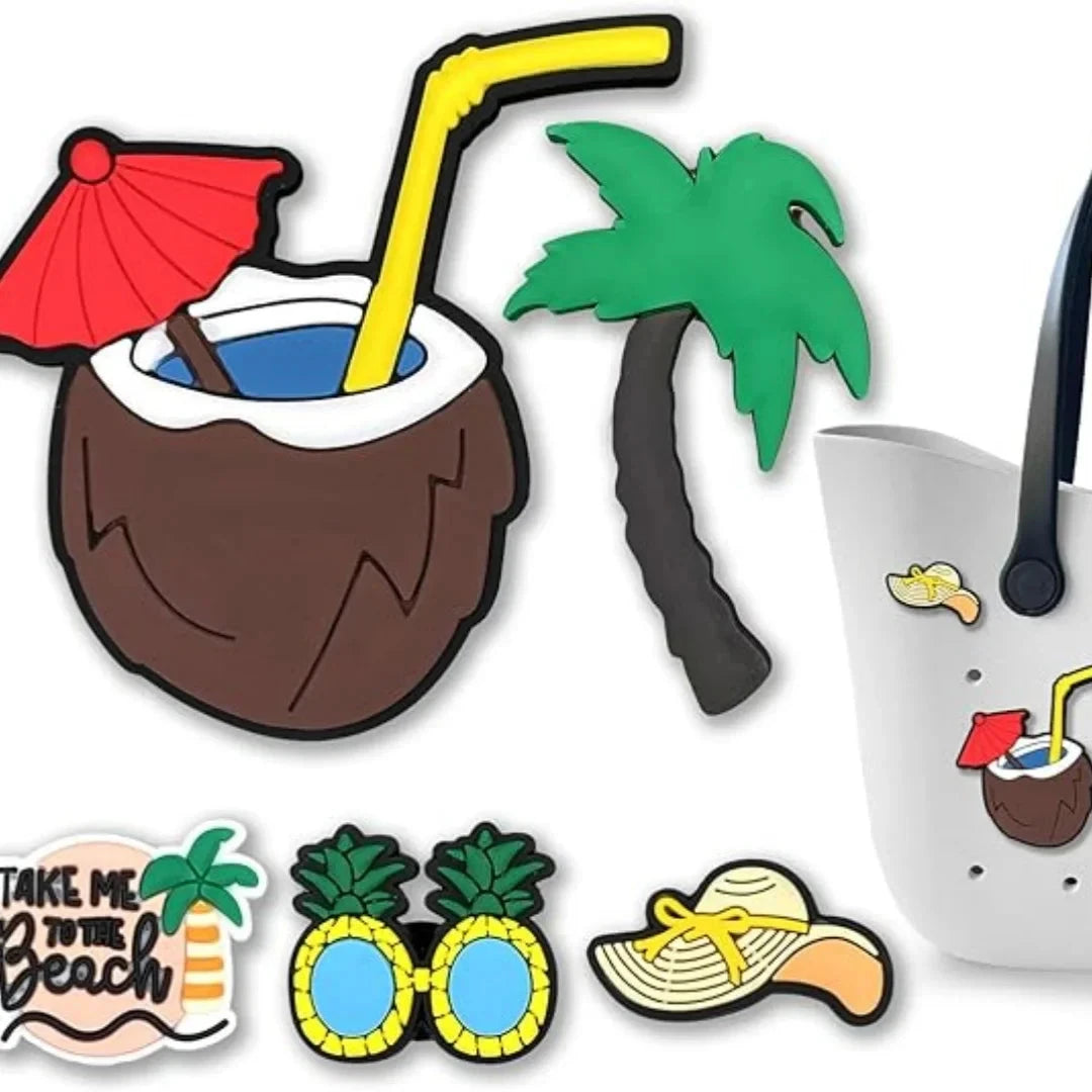 5 Pcs Mom Life Dog Summer Charms for Bogg Bag, PVC Rubber Totes Inserts Charms Accessories for Handbag Beach Tote Bag Good Vibrations