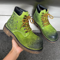 Boots Men High Top Boots High Quality Women Leather Shoes Fashion Outdoor Sneakers Men Lace Up Non-Slip Ankle Boots for Couple Good Vibrations