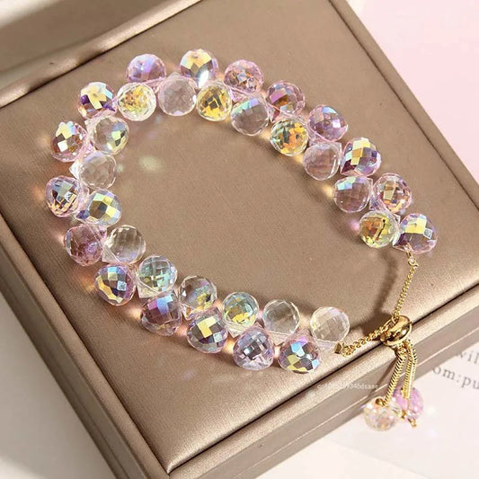Stylish Multicolored Artificial Crystal Bracelet Fashion Shiny Handmade Charm Stone Beads Bracelet for Women Jewelryساعات نسائية Good Vibrations