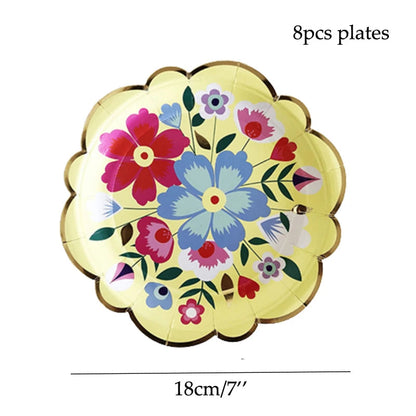 Disposable Tableware Sets Flower Paper Plates Cups Napkins Straw Party Supplies Kids Girl Baby Shower Wedding Birthday Decor Good Vibrations
