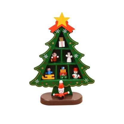 1PC Wooden Christmas Tree Creative Scene Layout Ornaments 3D Red Xmas Table Desktop Decoration Christmas Supplies Good Vibrations