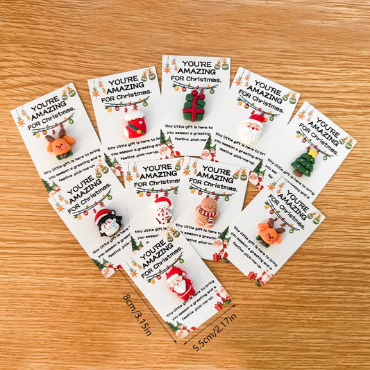 40pcs Christmas Mini Hug Cards with Resin Ornaments - Santa Claus, Socks, Gingerbread Snowman, Reindeer Patterns Christmas Gifts Good Vibrations