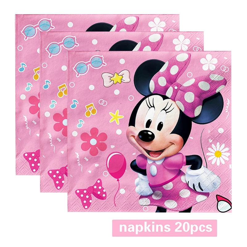 Disney Pink Minnie Mouse One Year Old Birthday Party Supplies Cup Plate Kids Girl Birthday Party Decor Disposable Tableware Set Good Vibrations