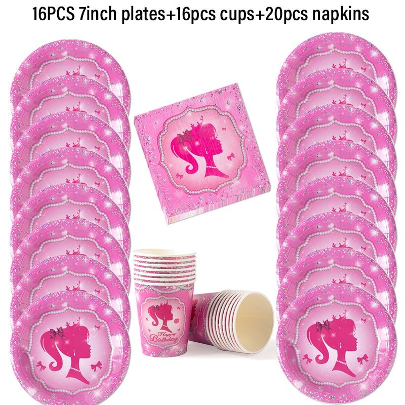 Pink Girls Party Disposable Tableware Paper Plate Cup Napkin Princess Kids Girl Birthday Party Decor Baby Shower Decor Supplies Good Vibrations