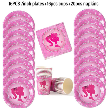 Pink Girls Party Disposable Tableware Paper Plate Cup Napkin Princess Kids Girl Birthday Party Decor Baby Shower Decor Supplies Good Vibrations