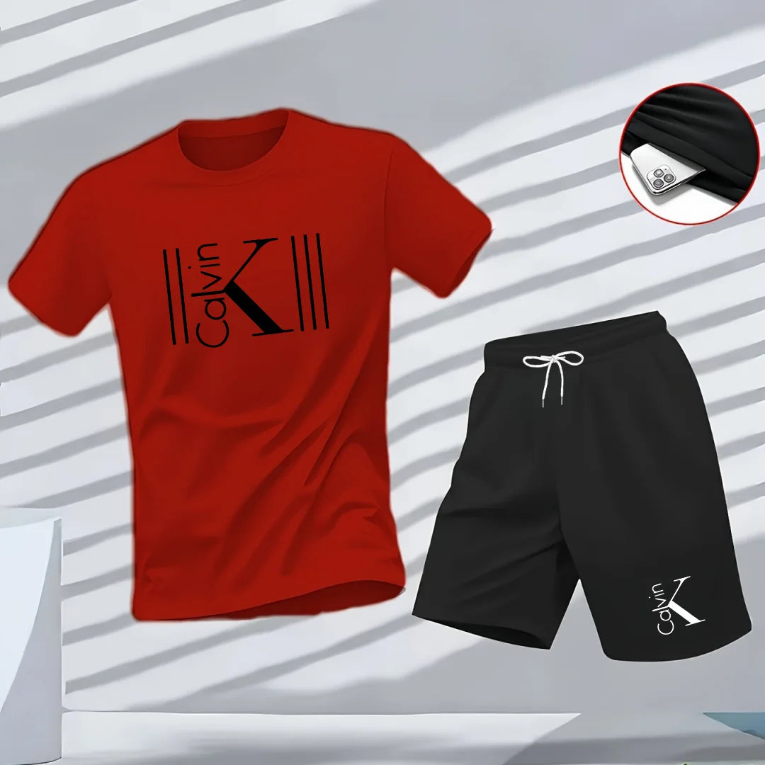 2025 Men's Breathable Sports Pattern Printed T-Shirt Casual Fashion Short-Sleeved T-Shirt Summer Streetwear Top Two-Piece Set Good Vibrations
