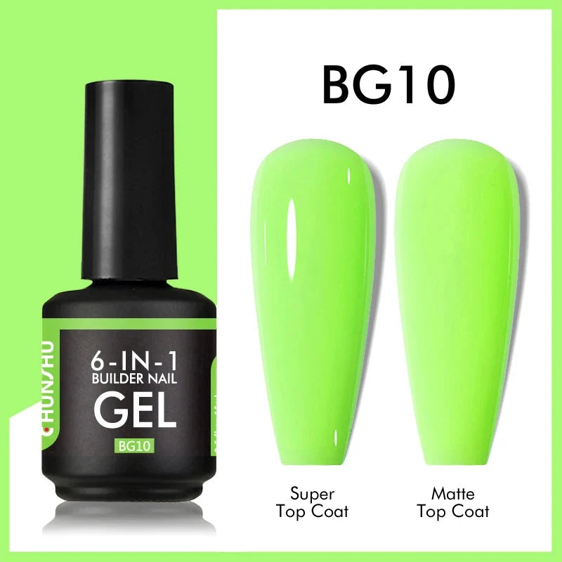 CHUNSHU 6 IN 1 Extension UV Gel Polish In A bottle Builder Nail Gel Rubber Base Coat Semi Permanent Nails Art Self-leveling 15ML Good Vibrations