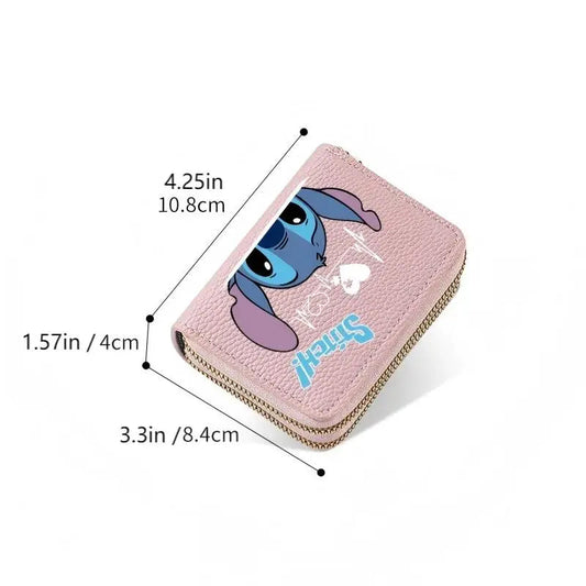 Stitch Design PU Leather Wallet – Double Zipper Short Coin Purse with Card Slots, Cute Cartoon Style, 4 Colors Available Good Vibrations