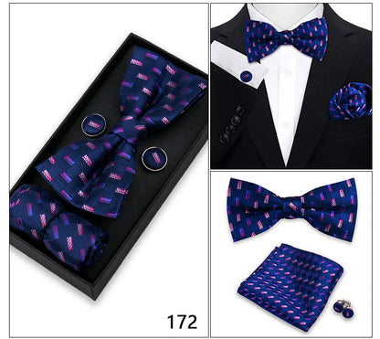 Bowtie For Men Set Gift Box Business Gift Fashion Bow Tie Pocket Square Cufflinks Set Bowtie 3pcs For Wedding Hanky Cravata Neck