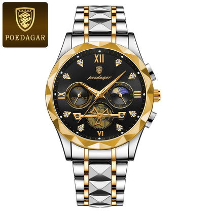 POEDAGAR Luxury Man Wristwatch Chronograph Waterproof Luminous Men Watch Stainless Steel High Quality Sport Men's Quartz Watches Good Vibrations