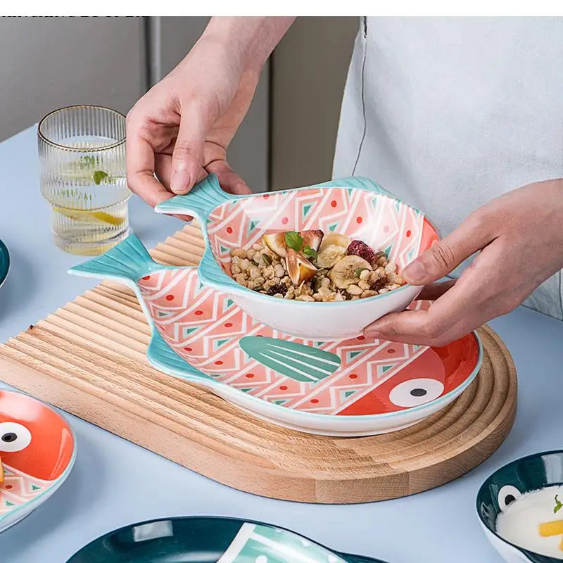 Ceramic Steamed Fish Plate Irregular Household Large Deep Shaped Bowl Cute Dining Table Supplies Good Vibrations