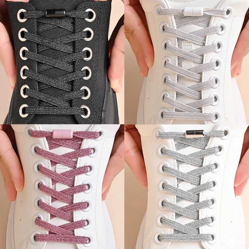 1Pair No Tie Shoe Laces Colorful Buckle Shoelaces Pearl Light Colorful Fashion Without Ties Elastic Laces Sneaker Kids Adult Good Vibrations