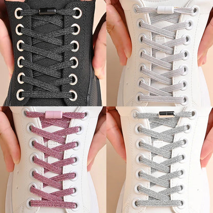 1Pair No Tie Shoe Laces Colorful Buckle Shoelaces Pearl Light Colorful Fashion Without Ties Elastic Laces Sneaker Kids Adult Good Vibrations