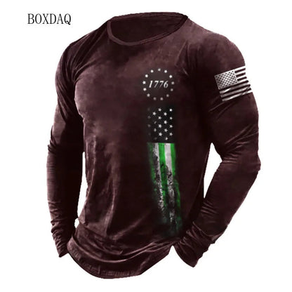 American Flag Pattern Men T-shirts Spring Autumn Long Sleeve 3d Print Street Fashion Tee 6XL Plus Size Male Clothing Casual Tops Good Vibrations