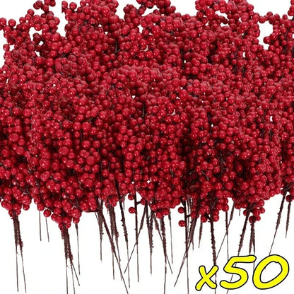 Christmas Red Berries Branch  Artificial Holly Berry Stamen Wreath DIY Foam Fake Flower Ornaments for Xmas Tree Party Home Decor Good Vibrations