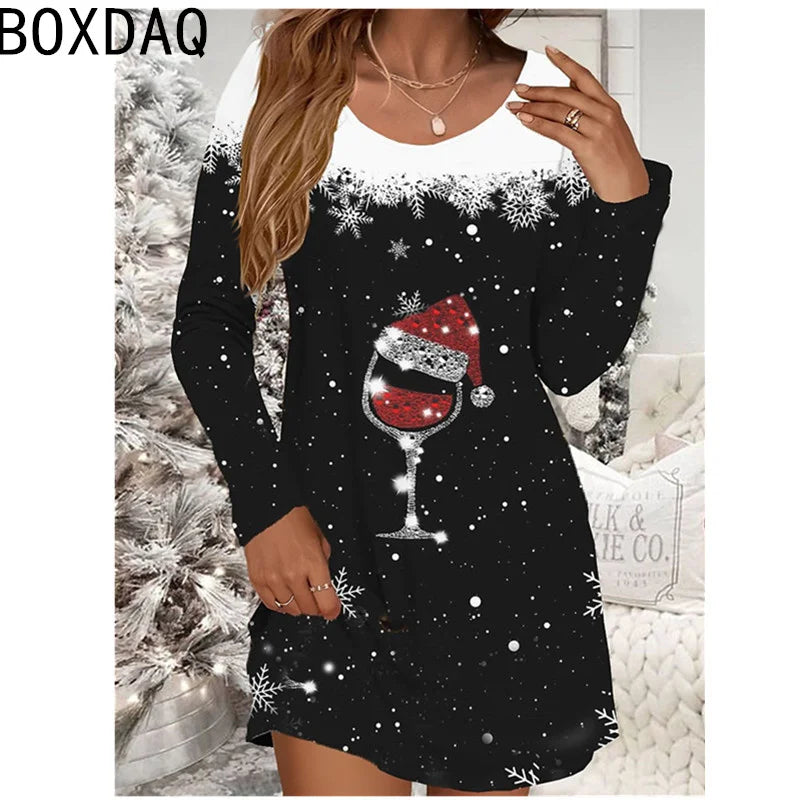 New Hot Selling Christmas Dress Autumn Long Sleeve Casual A-Line Dress Merry Christmas Party Dress For Women Big Size Vestidos Good Vibrations