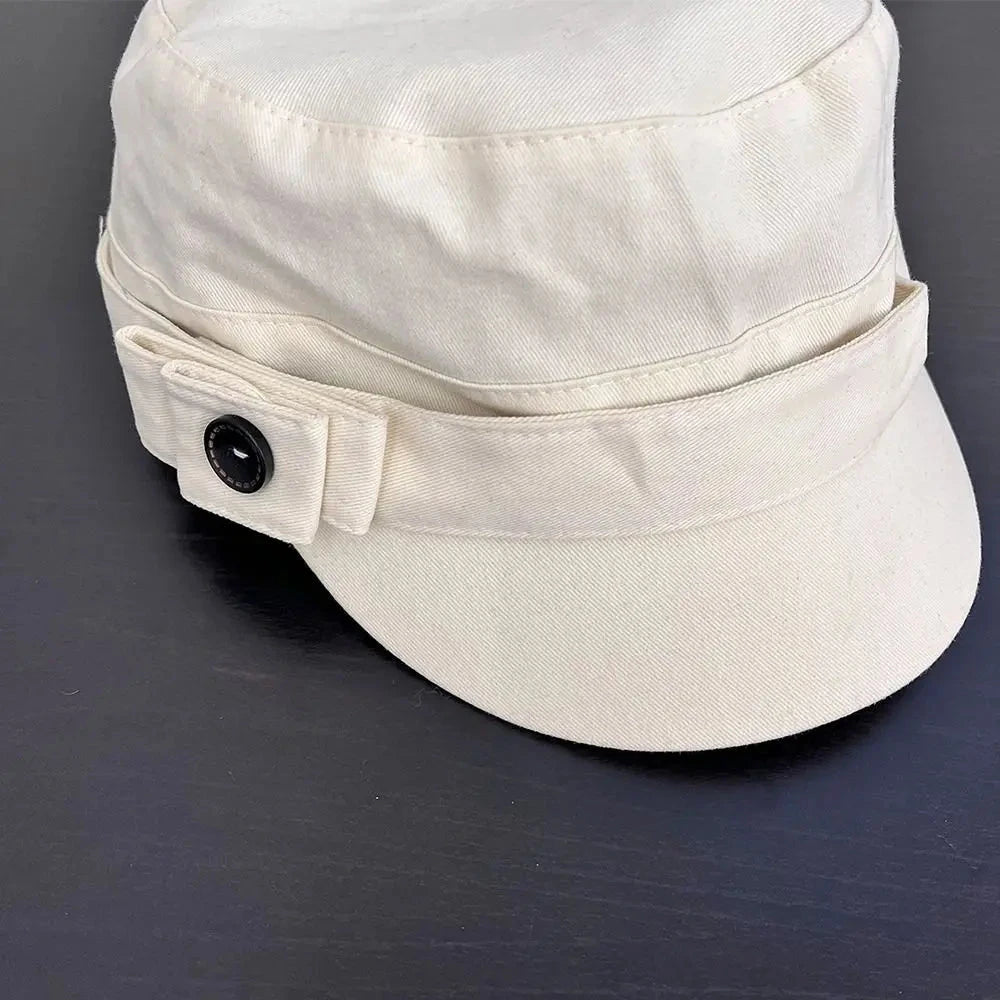 Personality Cloth Flat Cap Button Korean Style Equestrian Hat Newsboy Cap Cotton Retro Painter Hat Girl Good Vibrations