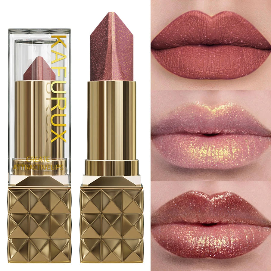 1PC Glitter Shiny Metallic Two Tone Lipstick Matte Pearlescent Lip Tint,Long Lasting Lip Senior Lip Makeup Gifts Lip Gloss Coste Good Vibrations