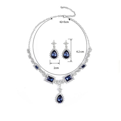 Bridal Jewelry Set Wholesale Silver Plated Red Green Blue Crystal Rhinestone Drop Earrings and Luxury Wedding Necklace for Women Good Vibrations