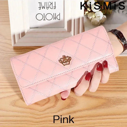 Cute Pink Wallet for Women Plaid PU Leather Long Purse Pocket Money Coin Bag Hasp Phone Holder Stylish Design Good Vibrations