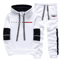 2025 Trendy Paris Print Hooded Tracksuit Men Winter Autumn Casual Jogging Outfit Athletic Sportswear Sweatpants Men's Clothes Good Vibrations