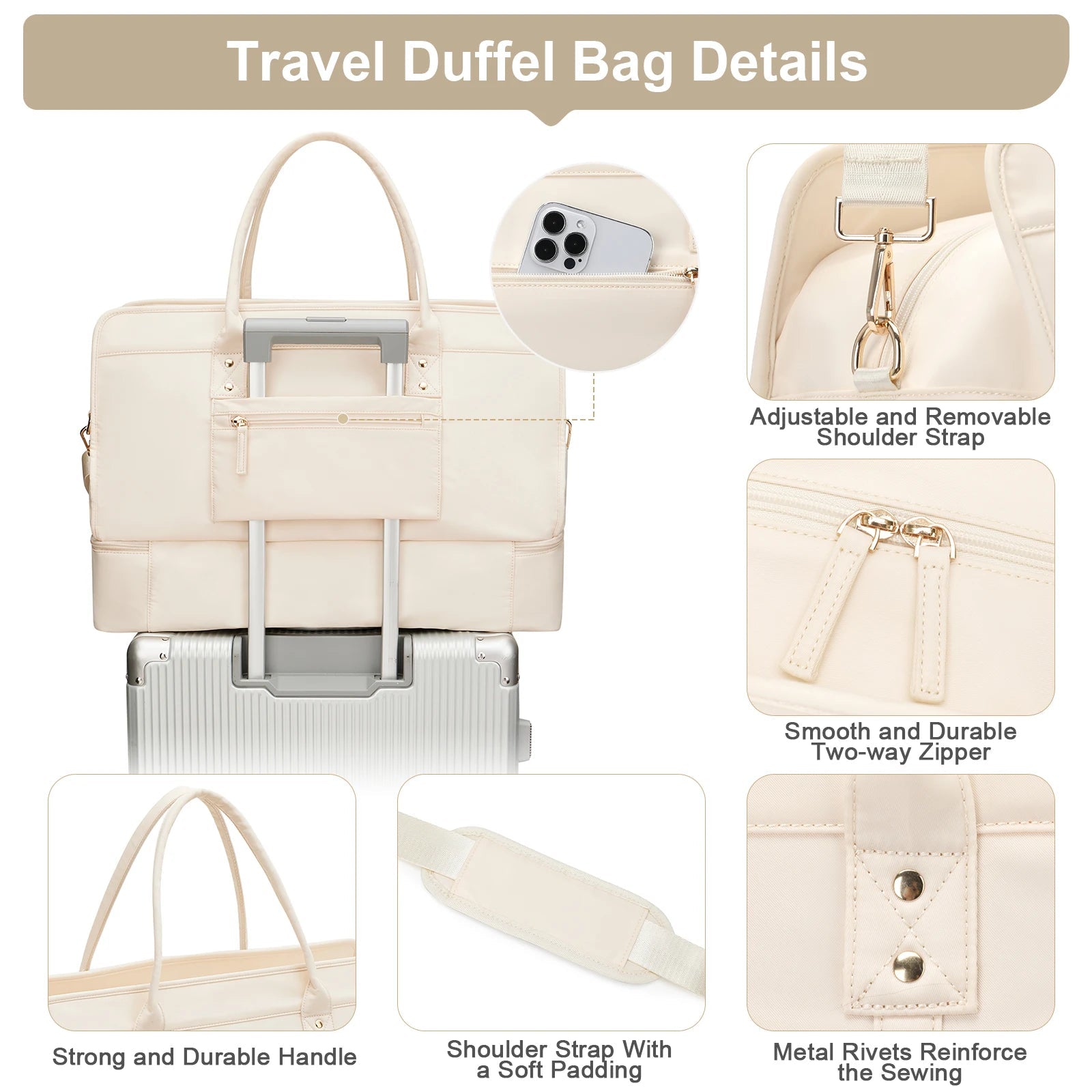 Luggage Travel Bags with a Clothes Bag and Toiletry Bag Large Capacity Daily Commuter Shoulder Bag Woman Tote Bags Handbag Woman Good Vibrations
