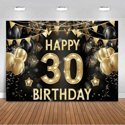 30th Birthday Party Decor Background Pink Black Gold Glitter Woman Man 30 Years Old Photography Backdrop Supplies Adult Gifts Good Vibrations